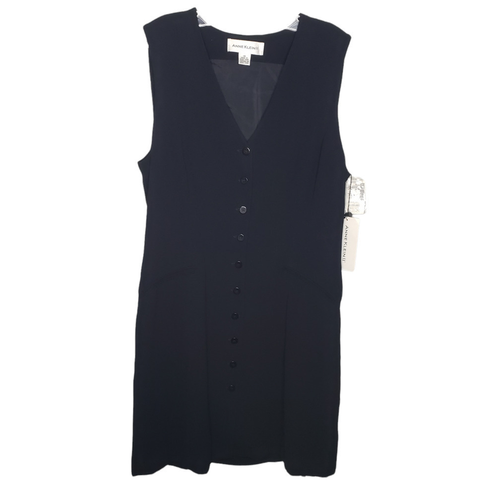 NWT Vtg Anne Klein II Blue Sleeveless Button Front Dress womens sz 14 Career y2k